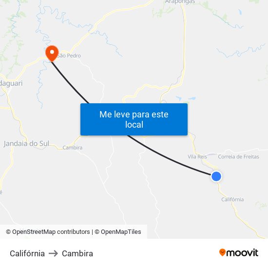 Califórnia to Cambira map