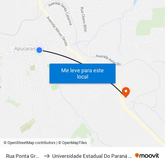 Rua Ponta Grossa, 1712 to Universidade Estadual Do Paraná - Campus Apucarana map