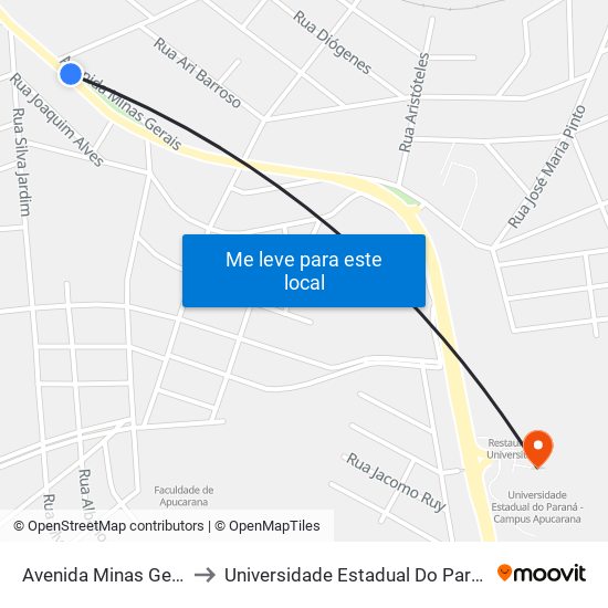 Avenida Minas Gerais, 2643-2801 to Universidade Estadual Do Paraná - Campus Apucarana map