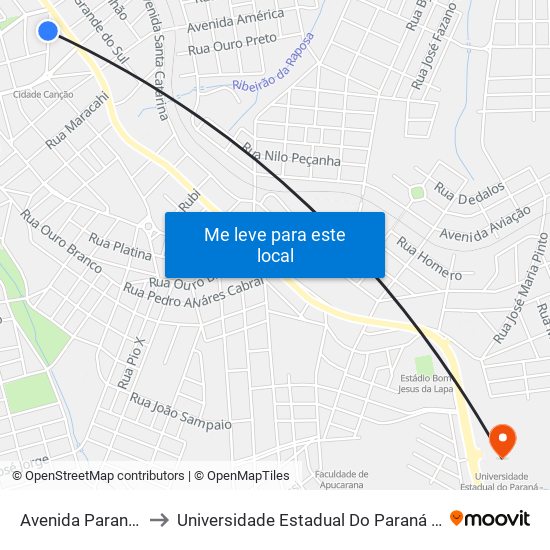 Avenida Paraná, 155-203 to Universidade Estadual Do Paraná - Campus Apucarana map