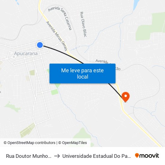 Rua Doutor Munhoz Da Rocha, 1645 to Universidade Estadual Do Paraná - Campus Apucarana map