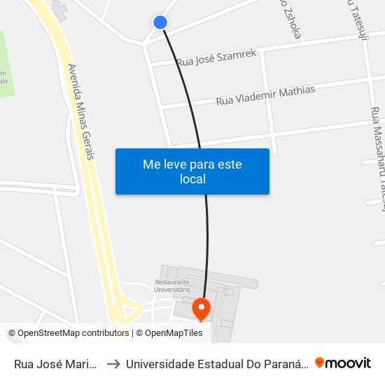 Rua José Maria Pinto, 499 to Universidade Estadual Do Paraná - Campus Apucarana map