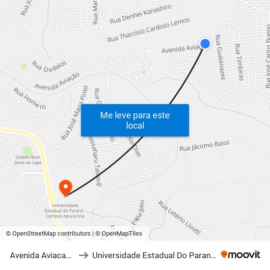 Avenida Aviacao, 2779-2801 to Universidade Estadual Do Paraná - Campus Apucarana map