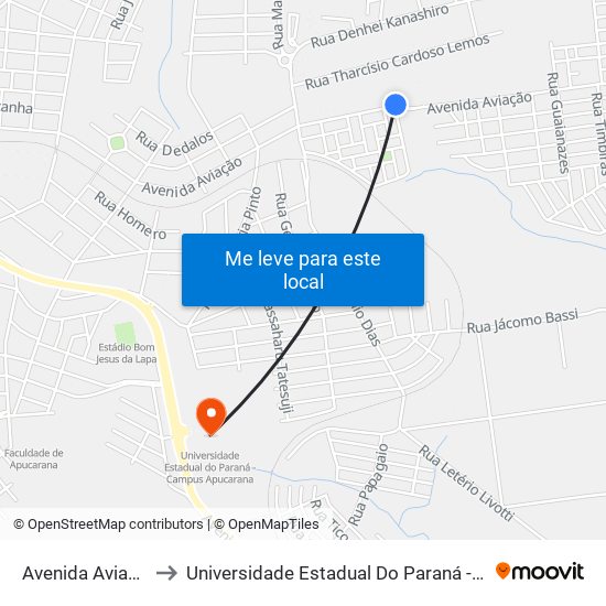 Avenida Aviacao, 2385 to Universidade Estadual Do Paraná - Campus Apucarana map