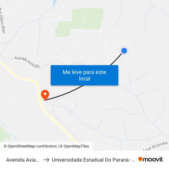 Avenida Aviacao, 3527 to Universidade Estadual Do Paraná - Campus Apucarana map