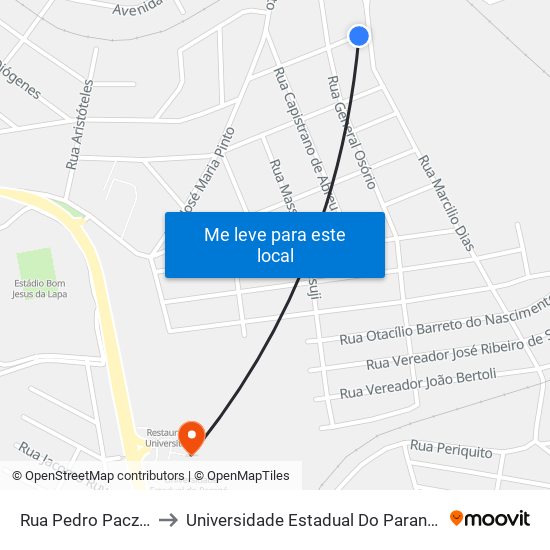 Rua Pedro Paczko, 190-284 to Universidade Estadual Do Paraná - Campus Apucarana map