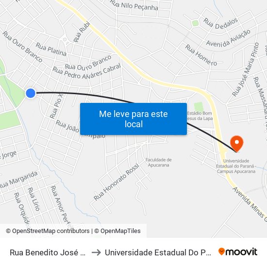 Rua Benedito José Dos Santos, 69-187 to Universidade Estadual Do Paraná - Campus Apucarana map