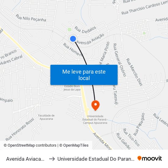 Avenida Aviacao, 1101-1159 to Universidade Estadual Do Paraná - Campus Apucarana map