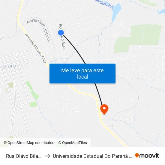 Rua Olávo Bilac, 585-711 to Universidade Estadual Do Paraná - Campus Apucarana map