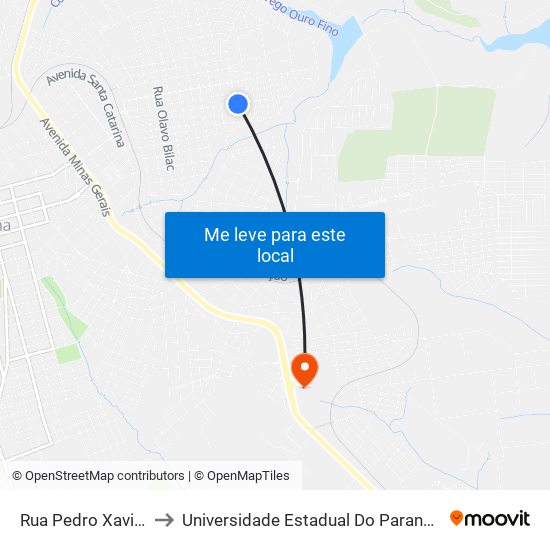 Rua Pedro Xavier, 936-996 to Universidade Estadual Do Paraná - Campus Apucarana map