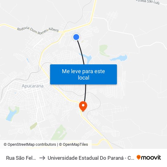 Rua São Felipe, 474 to Universidade Estadual Do Paraná - Campus Apucarana map