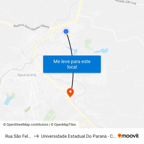 Rua São Felipe, 590 to Universidade Estadual Do Paraná - Campus Apucarana map