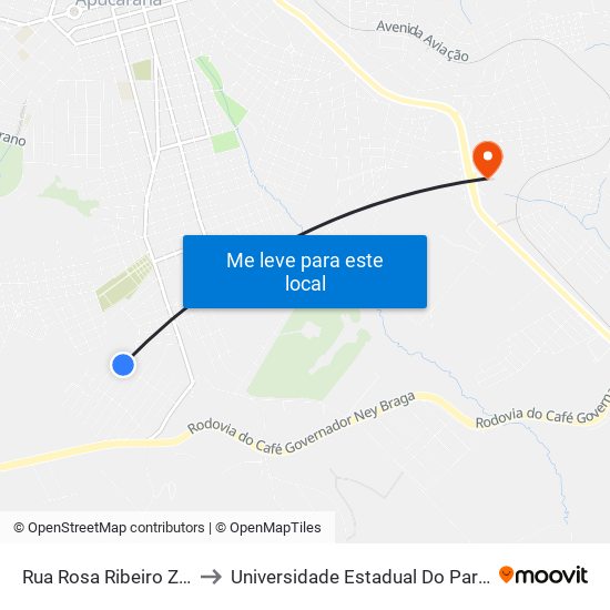 Rua Rosa Ribeiro Zacarias, 497-511 to Universidade Estadual Do Paraná - Campus Apucarana map