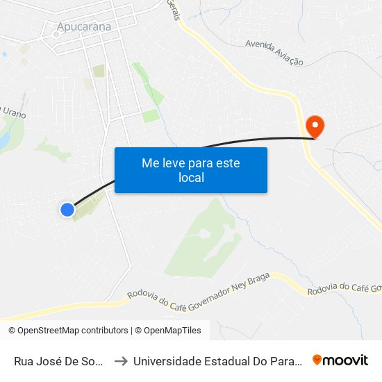 Rua José De Souza Falcão, 14 to Universidade Estadual Do Paraná - Campus Apucarana map