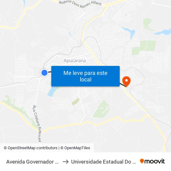 Avenida Governador Roberto Da Silveira, 420 to Universidade Estadual Do Paraná - Campus Apucarana map