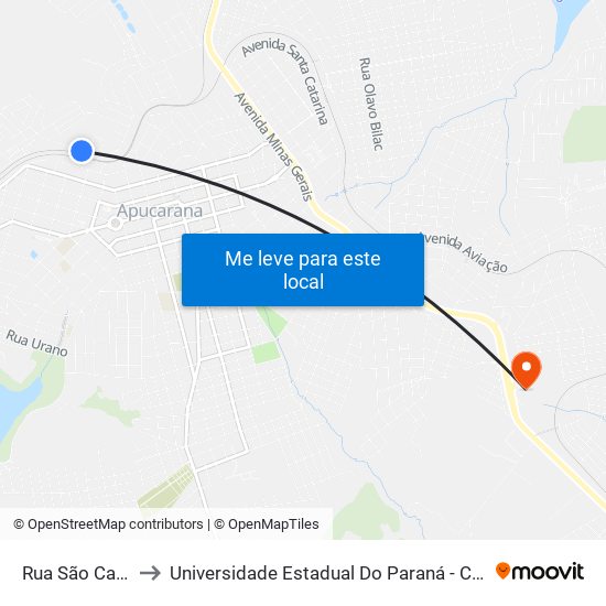 Rua São Carlos, 12 to Universidade Estadual Do Paraná - Campus Apucarana map