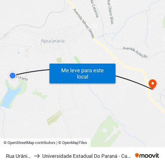 Rua Urânio, 594 to Universidade Estadual Do Paraná - Campus Apucarana map