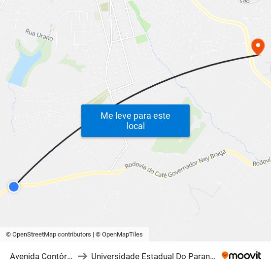 Avenida Contôrno Sul, 2587 to Universidade Estadual Do Paraná - Campus Apucarana map