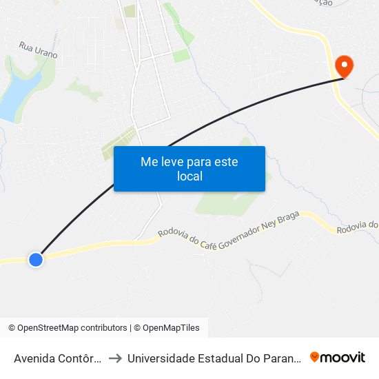 Avenida Contôrno Sul, 2209 to Universidade Estadual Do Paraná - Campus Apucarana map