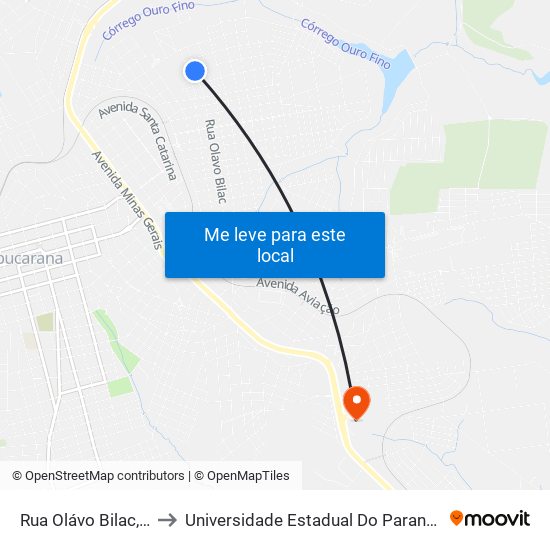 Rua Olávo Bilac, 1377-1491 to Universidade Estadual Do Paraná - Campus Apucarana map