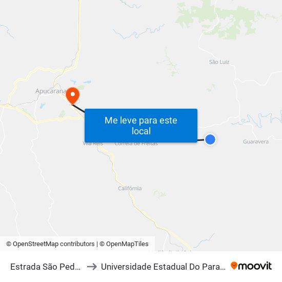 Estrada São Pedro Da Traquara to Universidade Estadual Do Paraná - Campus Apucarana map