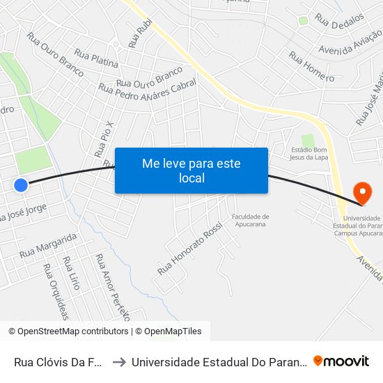 Rua Clóvis Da Fonseca, 1648 to Universidade Estadual Do Paraná - Campus Apucarana map