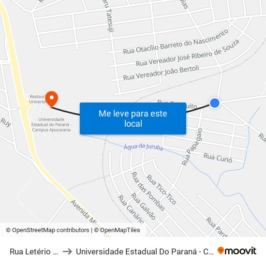 Rua Letério Livoti, 2 to Universidade Estadual Do Paraná - Campus Apucarana map