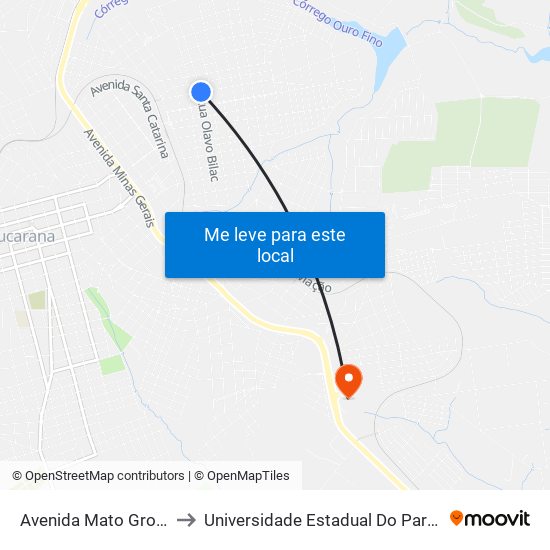 Avenida Mato Grosso, 1036-1060 to Universidade Estadual Do Paraná - Campus Apucarana map