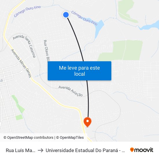 Rua Luís Matiuzi, 62 to Universidade Estadual Do Paraná - Campus Apucarana map
