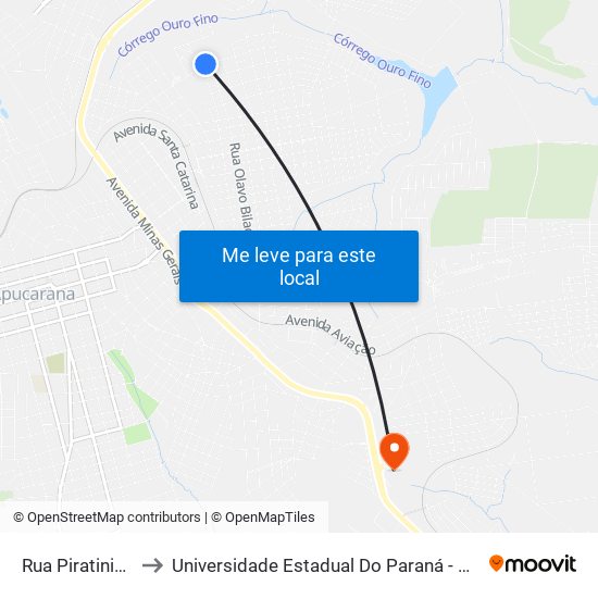 Rua Piratininga, 715 to Universidade Estadual Do Paraná - Campus Apucarana map