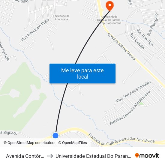 Avenida Contôrno Sul, 3618 to Universidade Estadual Do Paraná - Campus Apucarana map