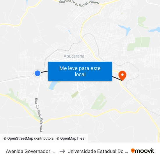 Avenida Governador Roberto Da Silveira, 1175 to Universidade Estadual Do Paraná - Campus Apucarana map
