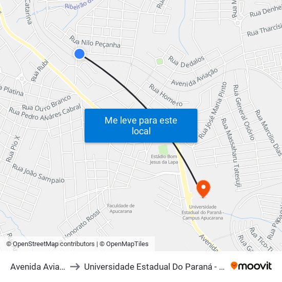 Avenida Aviacao, 366 to Universidade Estadual Do Paraná - Campus Apucarana map