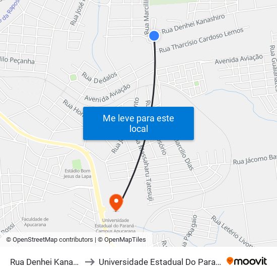 Rua Denhei Kanashiro, 353-403 to Universidade Estadual Do Paraná - Campus Apucarana map