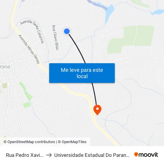 Rua Pedro Xavier, 575-653 to Universidade Estadual Do Paraná - Campus Apucarana map