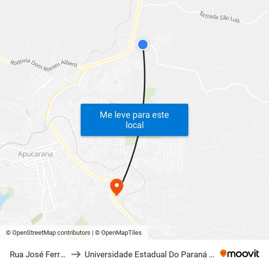 Rua José Ferragine, 340 to Universidade Estadual Do Paraná - Campus Apucarana map