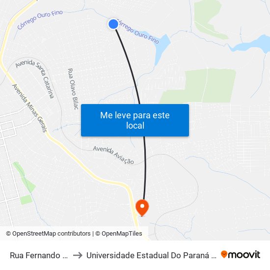 Rua Fernando Pereira, 96 to Universidade Estadual Do Paraná - Campus Apucarana map