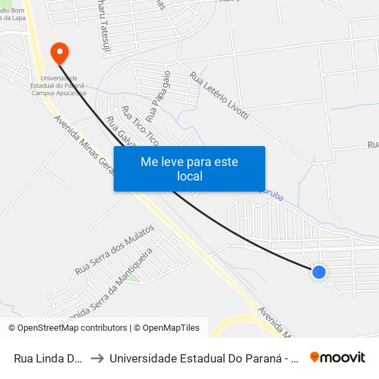 Rua Linda Da Piassa to Universidade Estadual Do Paraná - Campus Apucarana map