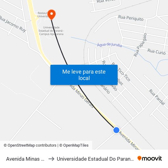 Avenida Minas Gerais, 5278 to Universidade Estadual Do Paraná - Campus Apucarana map