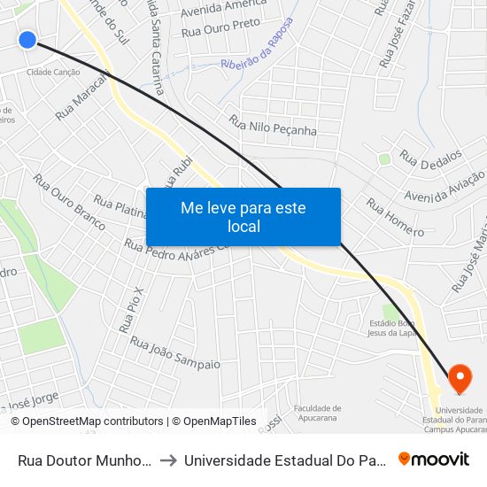 Rua Doutor Munhoz Da Rocha, 1969 to Universidade Estadual Do Paraná - Campus Apucarana map