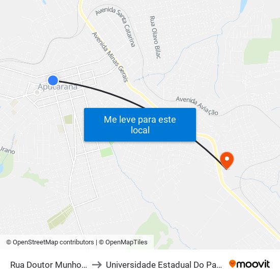 Rua Doutor Munhoz Da Rocha, 1153 to Universidade Estadual Do Paraná - Campus Apucarana map