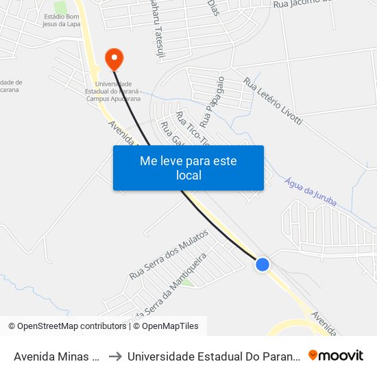 Avenida Minas Gerais, 5948 to Universidade Estadual Do Paraná - Campus Apucarana map