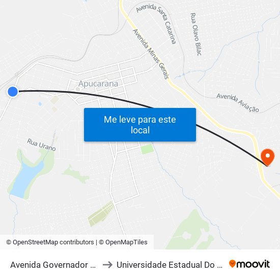 Avenida Governador Roberto Da Silveira, 652 to Universidade Estadual Do Paraná - Campus Apucarana map