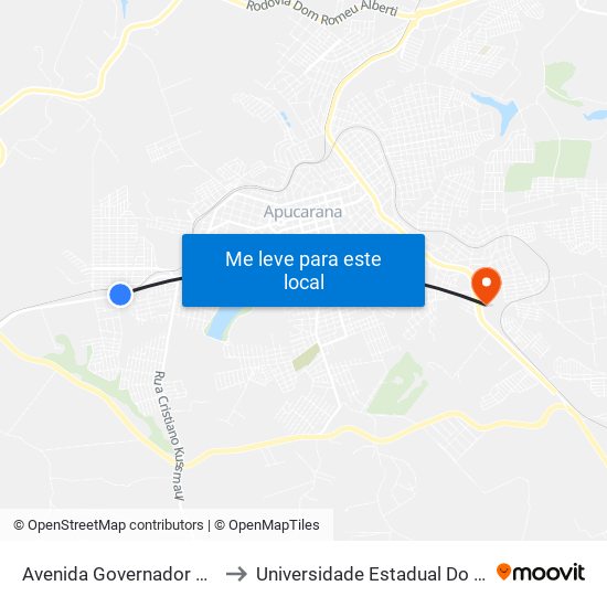 Avenida Governador Roberto Da Silveira, 2300 to Universidade Estadual Do Paraná - Campus Apucarana map