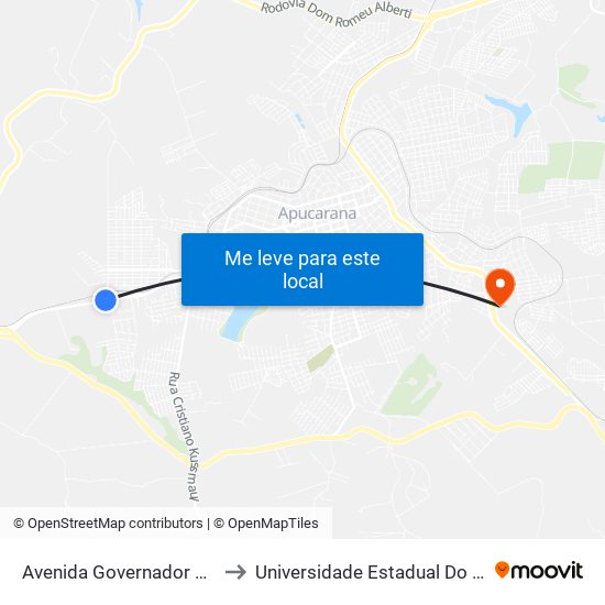 Avenida Governador Roberto Da Silveira, 3026 to Universidade Estadual Do Paraná - Campus Apucarana map