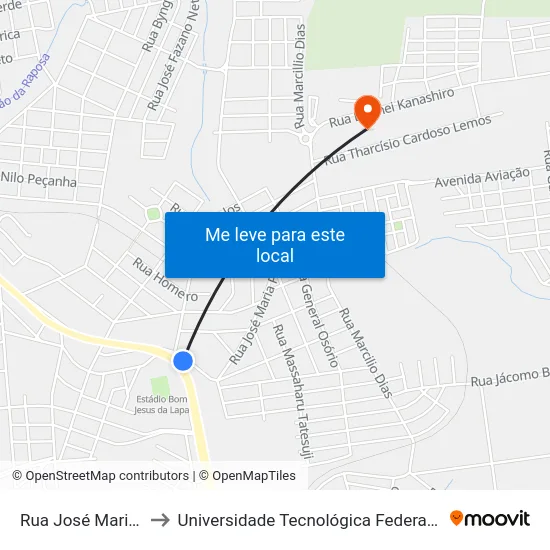 Rua José Maria Pinto, 152-212 to Universidade Tecnológica Federal Do Paraná - Campus Apucarana map