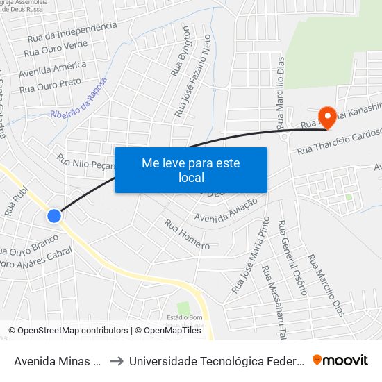 Avenida Minas Gerais, 2001-2091 to Universidade Tecnológica Federal Do Paraná - Campus Apucarana map