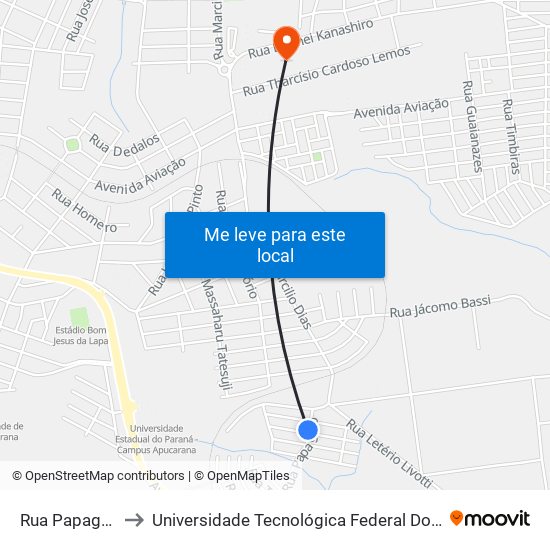 Rua Papagaio, 59-107 to Universidade Tecnológica Federal Do Paraná - Campus Apucarana map