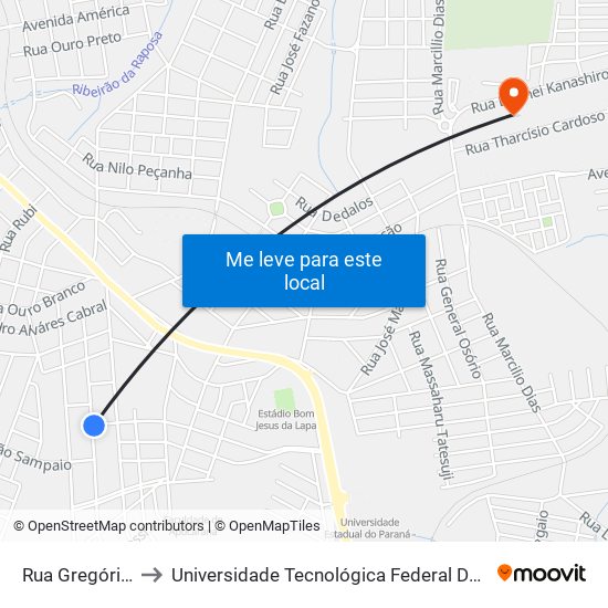 Rua Gregório Holak, 40 to Universidade Tecnológica Federal Do Paraná - Campus Apucarana map