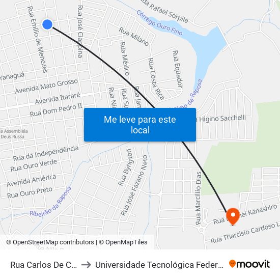 Rua Carlos De Carvalho, 965-1077 to Universidade Tecnológica Federal Do Paraná - Campus Apucarana map